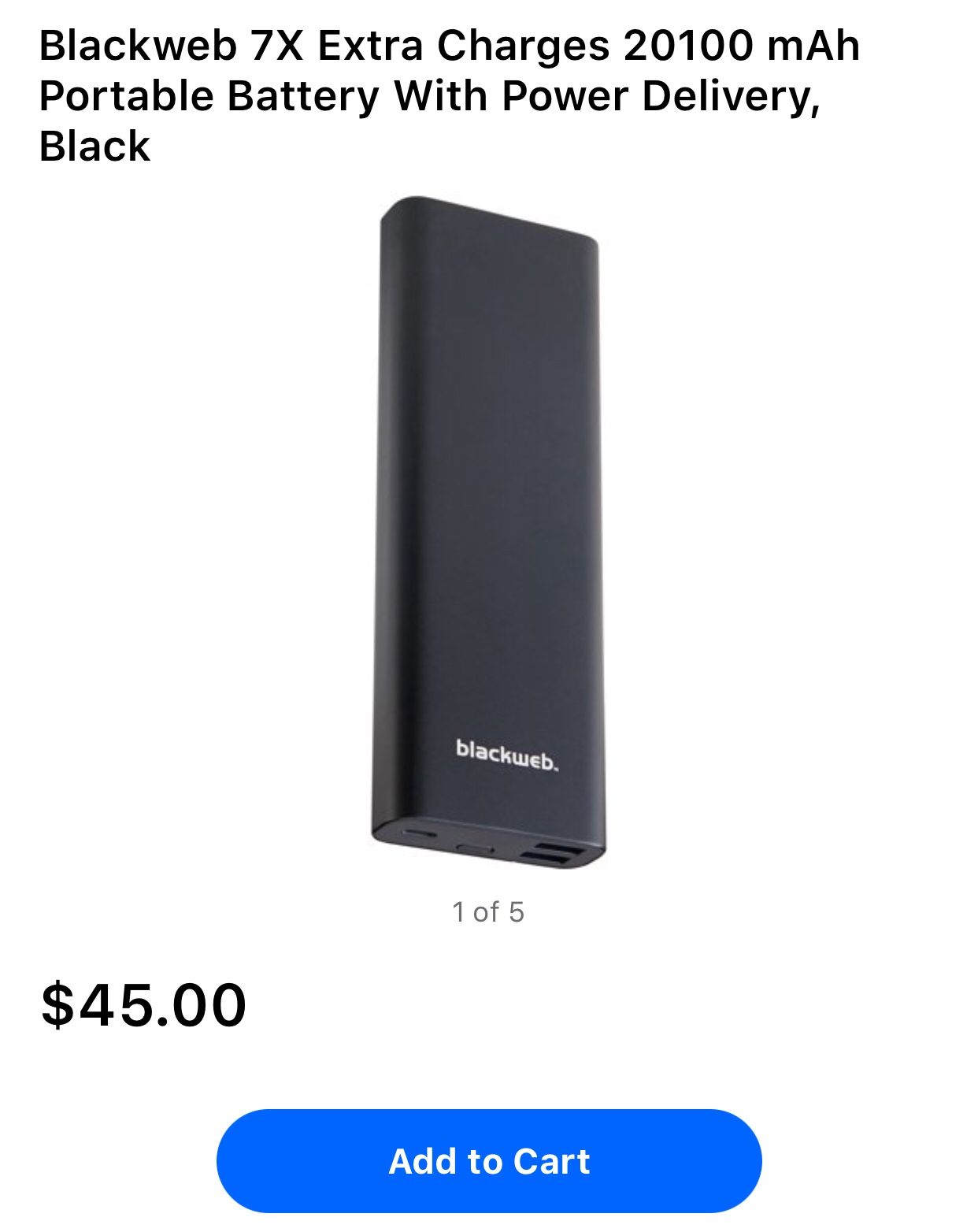 Blackweb 7X Extra Charges 20100 mAh Portable Battery With Power Delivery, Black