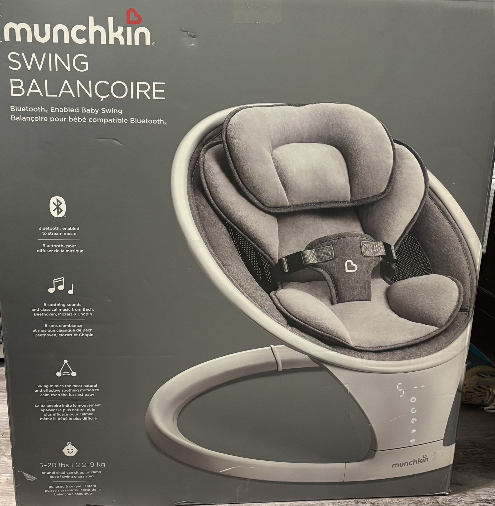 Brand new-Munchkin 21330 Bluetooth Enabled Baby Swing - Gray