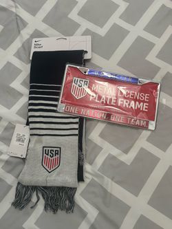 USA soccer Nike scarf and license plate