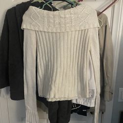 off white knitted off the shoulder sweater