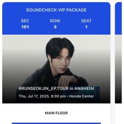 2x VIP Ticks For Jin Tour At Honda Center, Anaheim CA