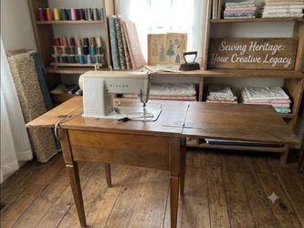 Vintage 1960's Singer Sewing Machine on Flip Up Sewing Table with Drawers