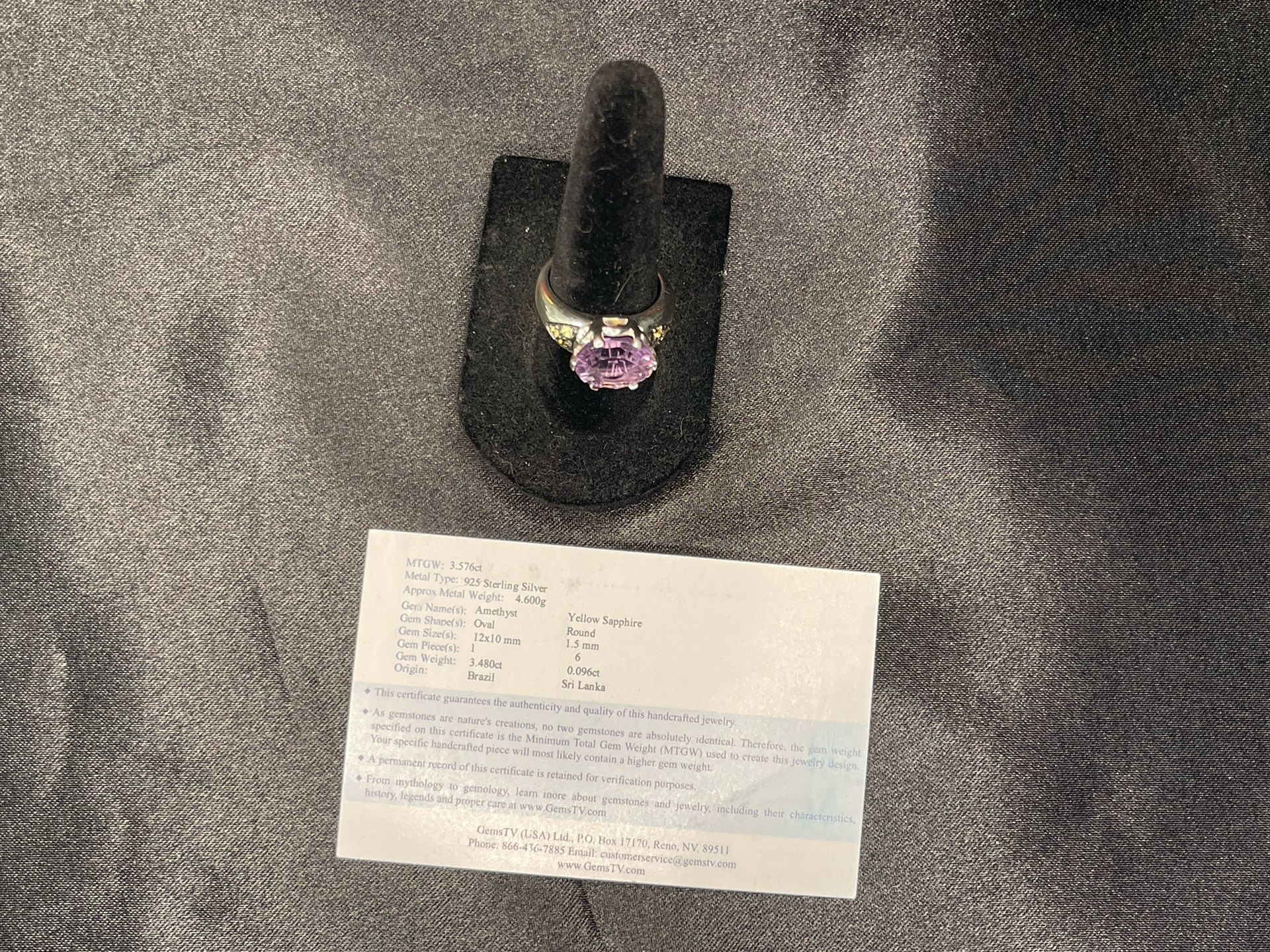 Amethyst & Yellow Sapphire Silver Ring .925
