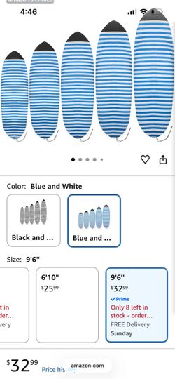 Blue and White Striped Surfboard Sock Cover 9'6"