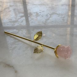 Rose Quartz Rose And Stem 