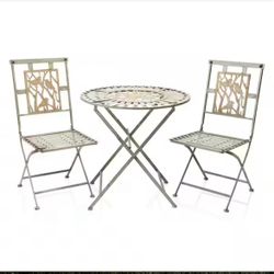 Alpine Birds on Branch 3-Piece Metal Bistro Set | Foldable Outdoor Patio Table & Chairs