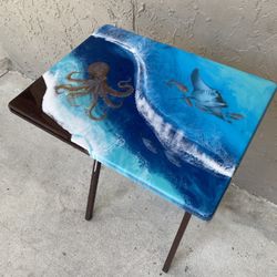 Epoxy Tv Tray table Ocean Scene 