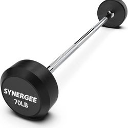 Synergee Fixed Barbell Pre Weighted Straight Steel Bar With Rubber Weights - Fixed Weight -70LBS Retail Price:$173  Lamb & Alexander 