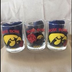 Iowa Hawkeye Rose Bowl Highball Glasses. 1982(2) 1986(1).  $20 Ea. $50 For All 3