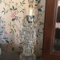 Pair Antique Crystal Lamps Candlestick 