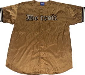 Vintage 90s Starter Detroit Tigers Gold Satin Button Up Jersey Mens XL 26” X 36”