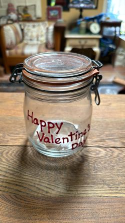 7 4/8 Glass Happy Valentine Day’s Jar With Wire Closure. Used But Not Abused