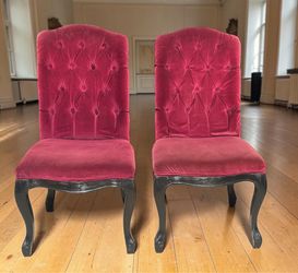 Pair of Vintage Red Velvet Tufted Side Chairs