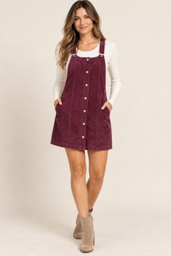 Burgundy Corduroy Overall Mini Dress