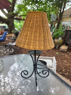 Small 16" Wicker Table Lamp with Metal Base