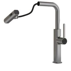 Stainless Steel Kitchen Tap Sink Mixer Pull Out Tap Waterfall, Kitchen Mixer Tap 1 Hole 360° Swivel Spout Single Handle Hot Cold Brushed，Gun Gray