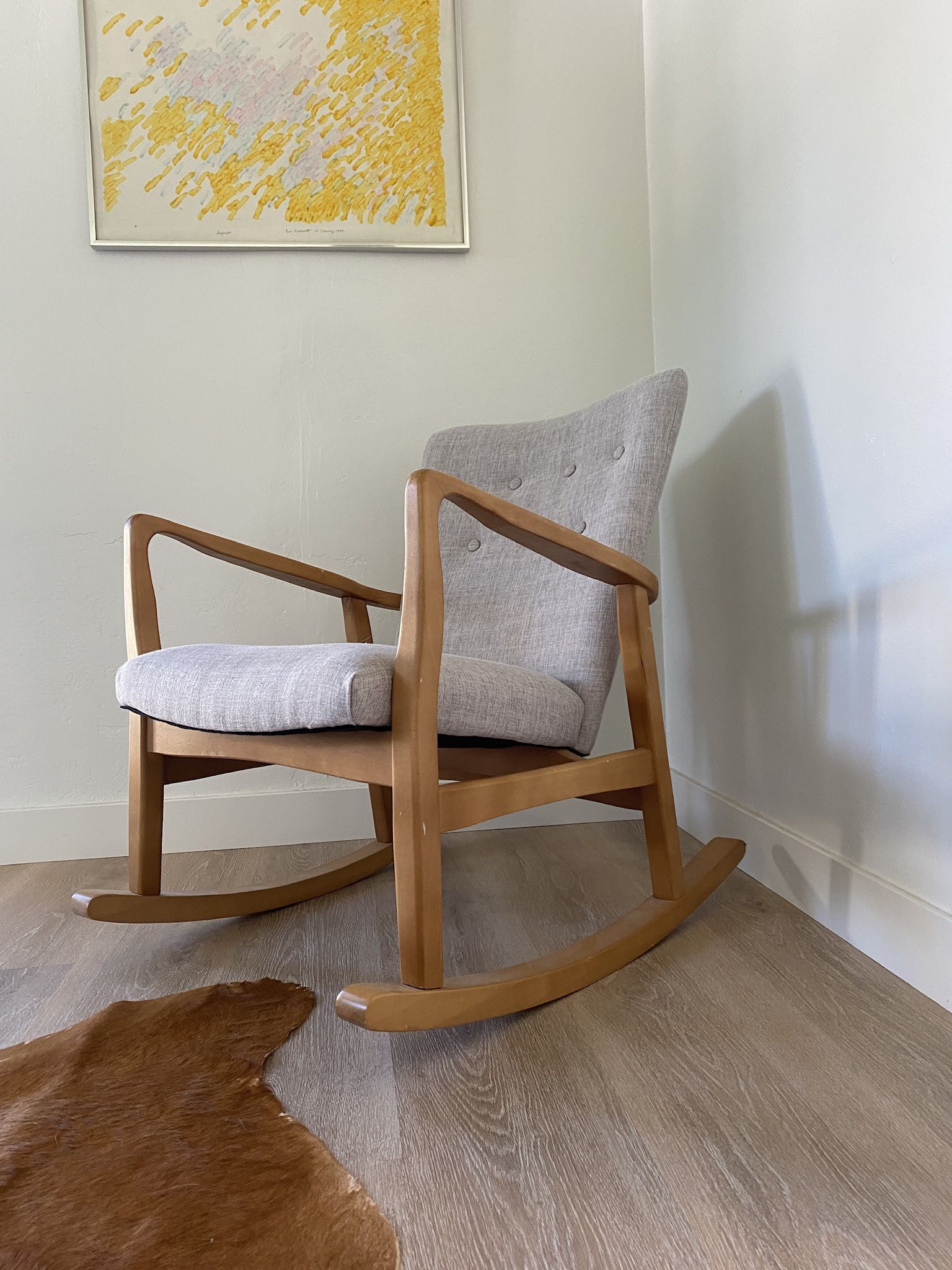 Cozy Upholstered Wood Rocking Chair