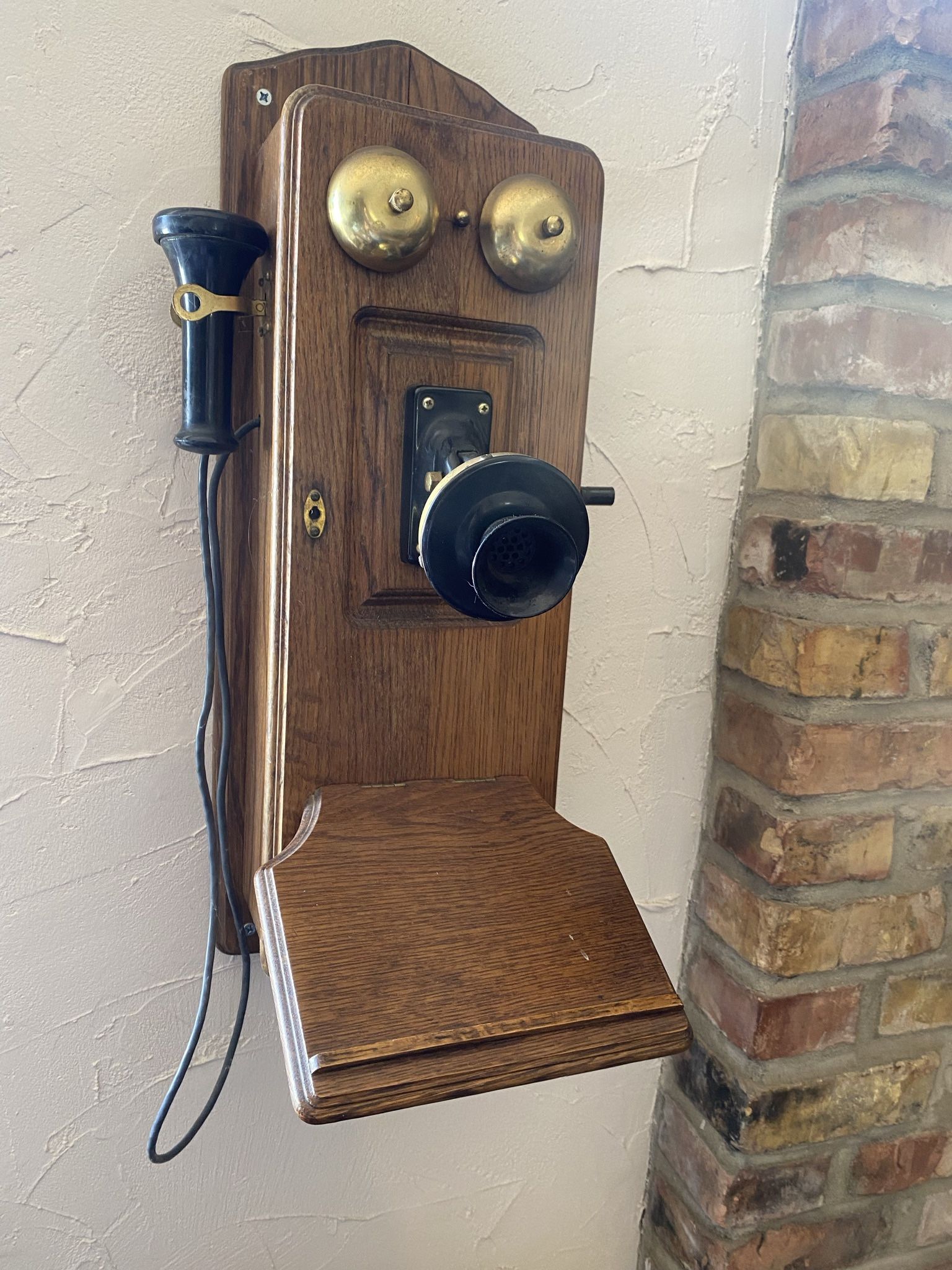 Old Fashioned Wooden Wall Phone With Keypad