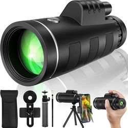 Gifts for Men 40x60 Monocular Telescope with Smartphone Adapter, Telescope for Adults High Powered, Monocular for Adults, Compact Low Light Vision for