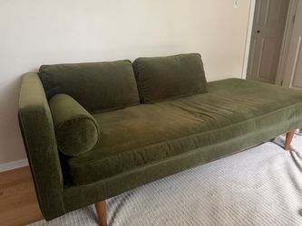 West Elm Settee Couch, Green Velvet
