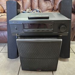 Sherwood Receiver W/Remote, 2 Polk Audio Tower Speakers, Polk Audio Sub