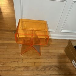  Acrylic Side Table Orange Nightstand 2 Tiers Bedside Table Modern