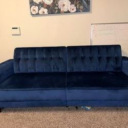 Blue Velvet, Mid-Century 2 Seater Loveseat Sleeper Sofa
