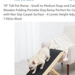 19" Tall Pet Ramp - Small to Medium Dogs and Cats Use - Wooden Folding Portable Dog Ramp Perfect for Couch or Bed with Non Slip Carpet Surface - 4 Lev