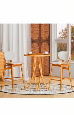 New ! 2 set Mid Century Modern Bar Stools Set of 2, Beige Linen Upholstered Counter Height Bar Chair