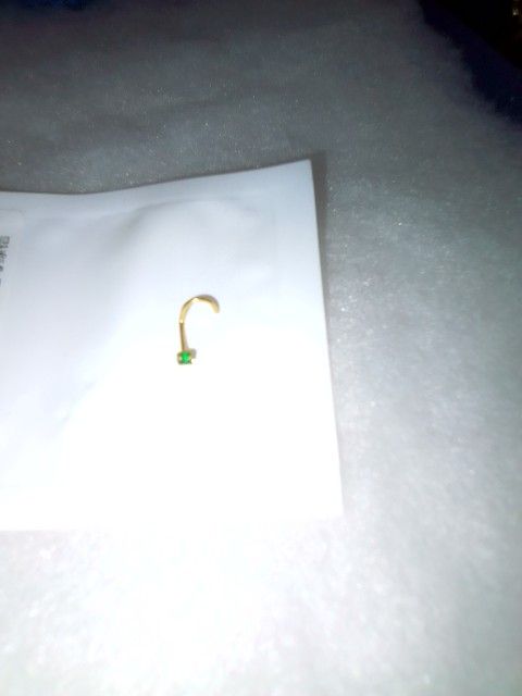 Gold Plated Emerald Corkscrew Nose Ring
