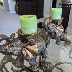Large Gold 2 Elephant Candleholders
