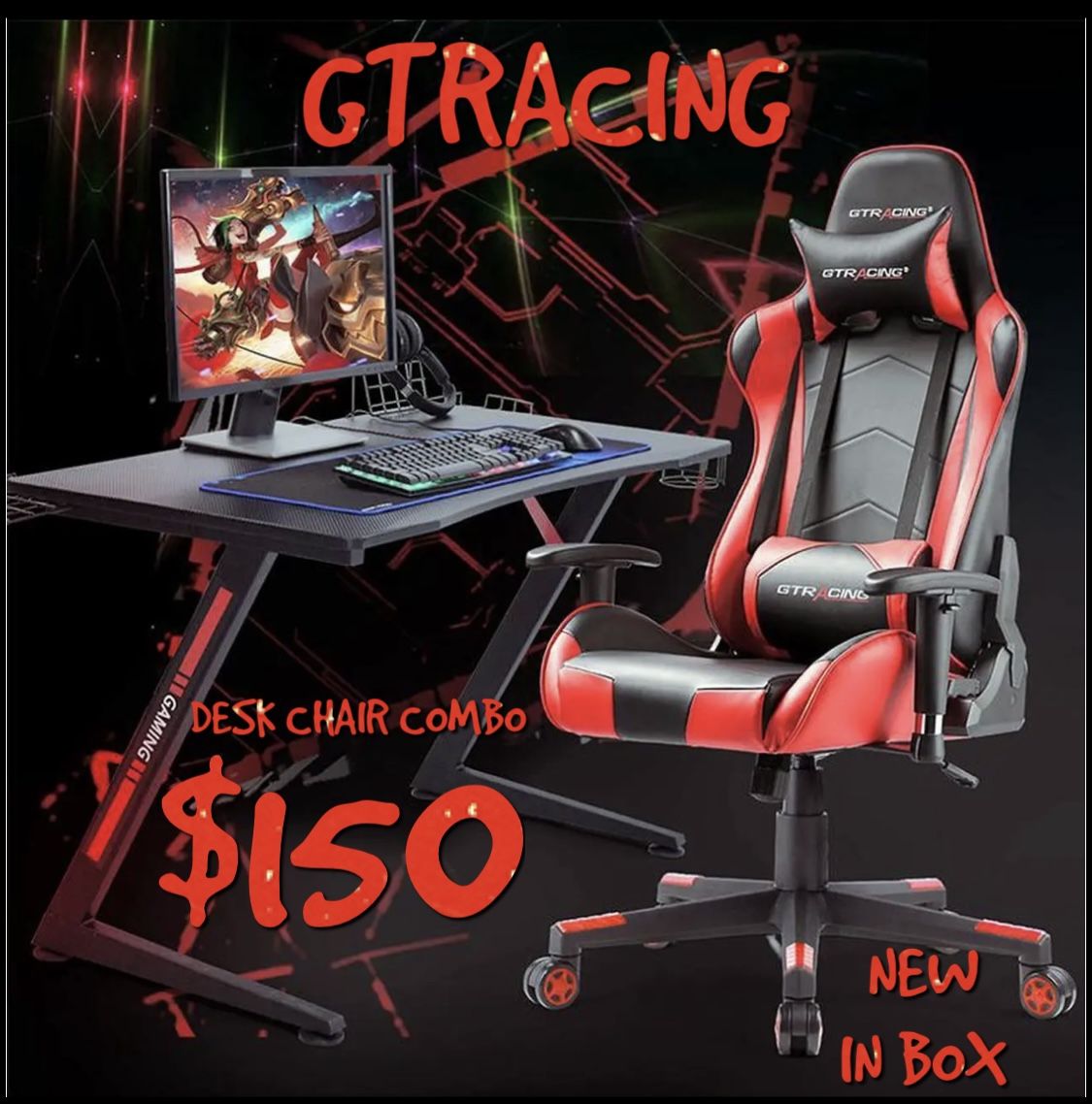 GTRACING GAME CHAIR DESK COMBO NEW