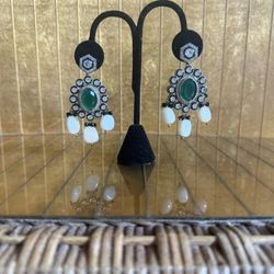 Stunning, Real Pearl Onyx, Austrian Crystal Chandelier Drop Earrings