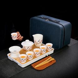 Portable Chinese Gongfu Tea Set with Case - Bird & Floral Design
