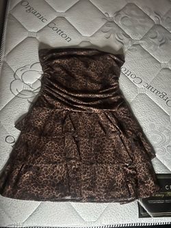 Leopard Print Strapless Tiered Mini Dress