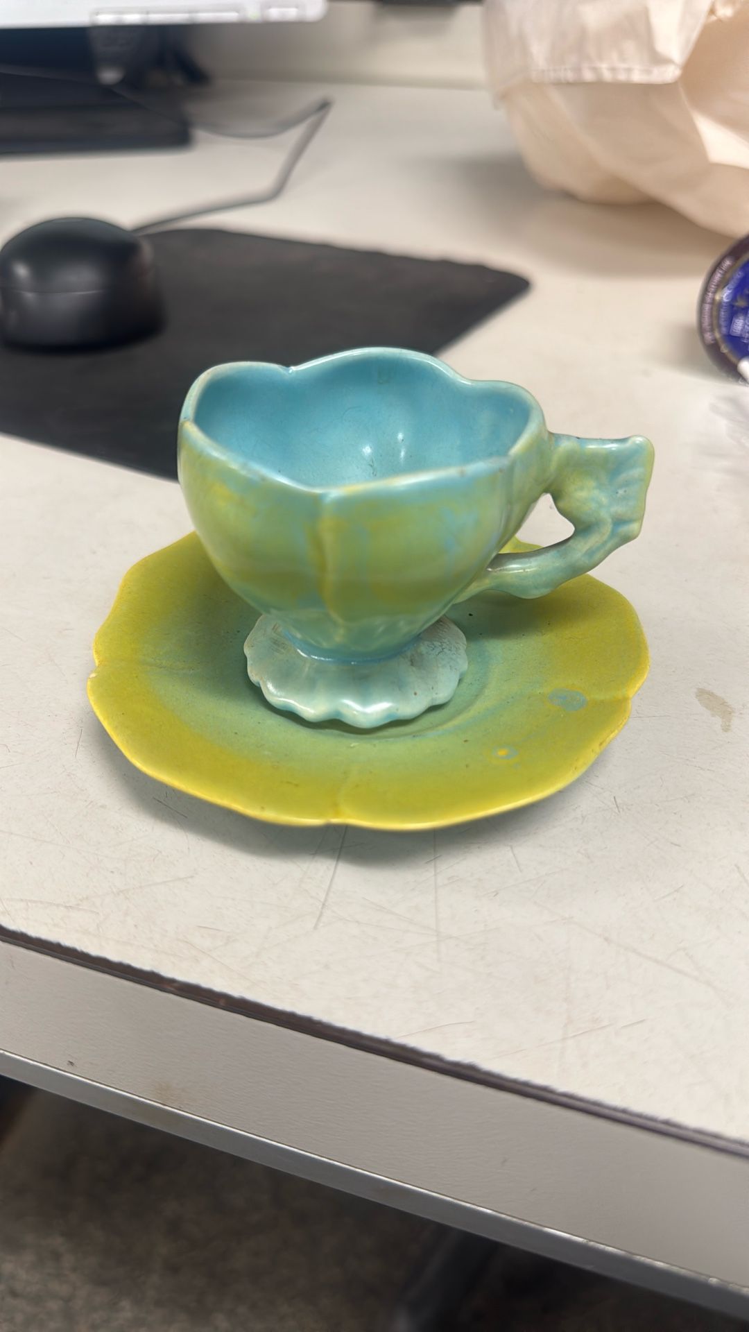 Brad Keeler Artwares tulip demitasse cup and saucer set from the 1940s