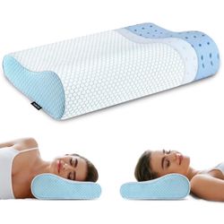 Memory Foam Pillows Neck Pillow for Sleeping, Ergonomic Cervical Pillow Bed Pillow for Side Back Stomach Sleeper, Orthopedic Contour Pillow for Neck a