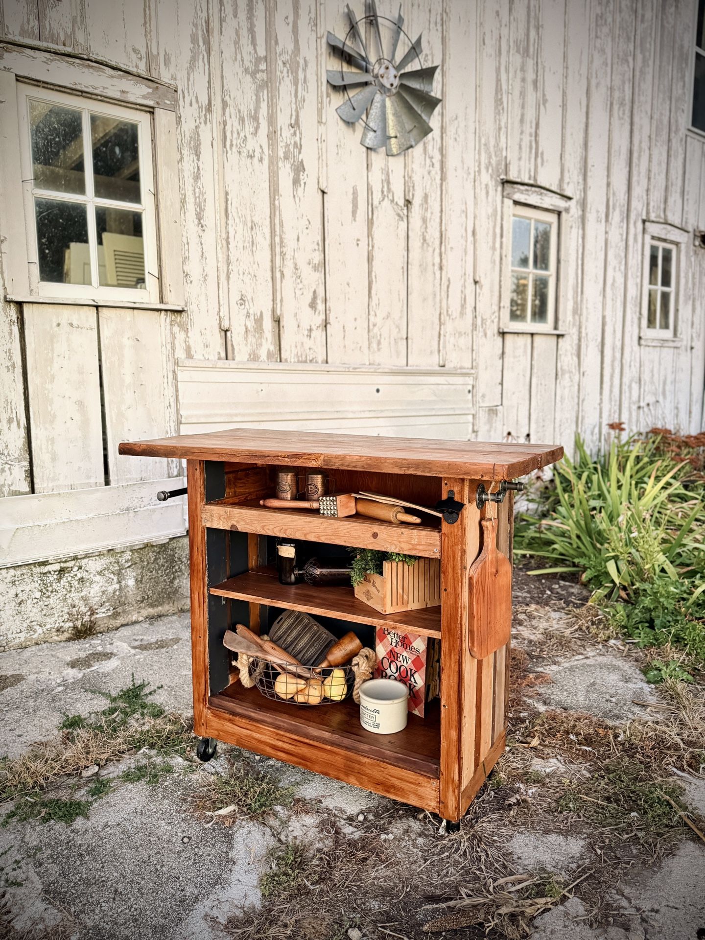 Rustic Reclaimed Wood Bar Cart Kitchen Island On Wheels 