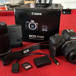 Canon EOS R100 4k Camera With Kit Lens + 55-210 Canon Lens