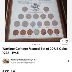 Wartime Coinage Framed Set Of 20 Coins