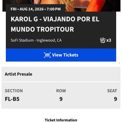 Karol g Concert Ticket 8/14 