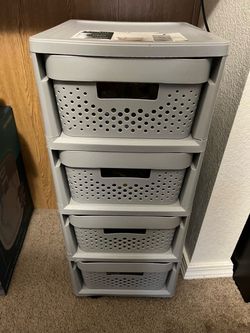 Gray Plastic 4-Drawer Storage Tower