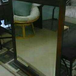 Beveled Dark Wood Wall Mirror 37" x 31" Heavy! 