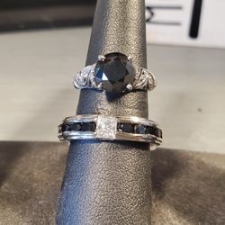 Black diamond set - ladies solitaire & men's channel set