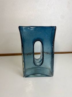 Blue MCM Murano Glass Vase of the 70s Bubbles Pulegoso Handmade RARE