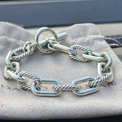 David Yurman Sterling Silver Toogle Oval Link Bracelet Sz Medium
