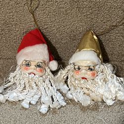 2 Christmas House Santa Head Christmas Tree Ornament Plastic Face Beard Glasses