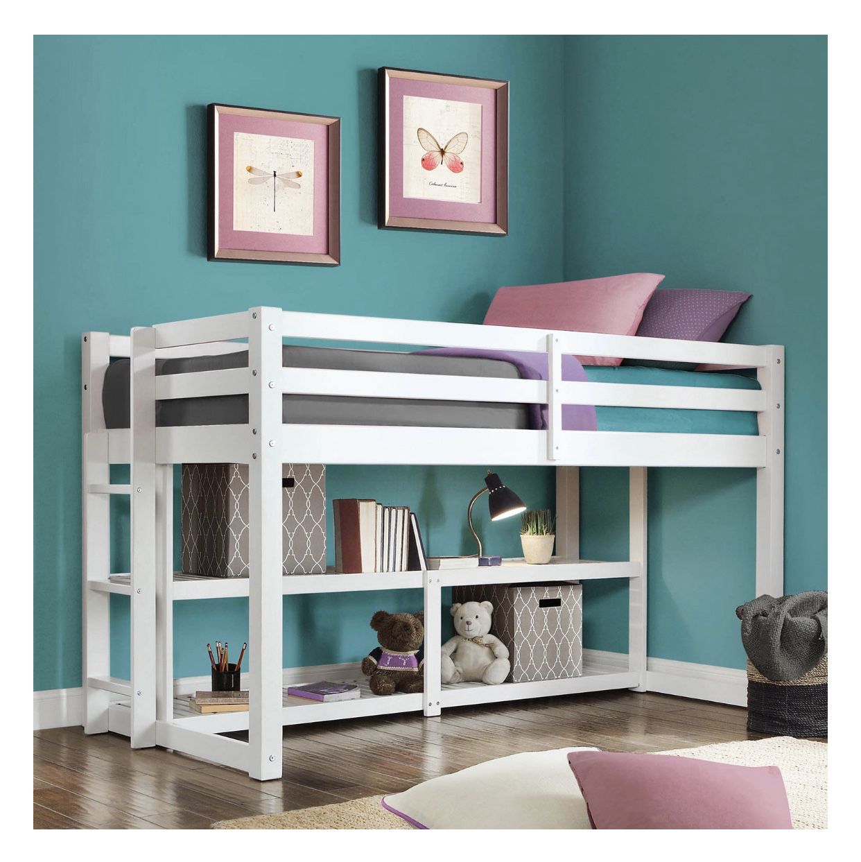 Better Homes and Gardens Greer Twin Loft Storage Bed with Spacious Storage Shelves, White Finishe