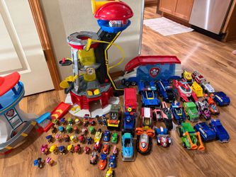 Huge Paw Patrol Toy Lot, Figures, Vehicles, Lookout Tower, ETC