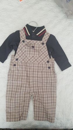 New baby boys 3M FAO Schwarz plaid 2 pc overalls set outfit dressy nwt 3 months gift